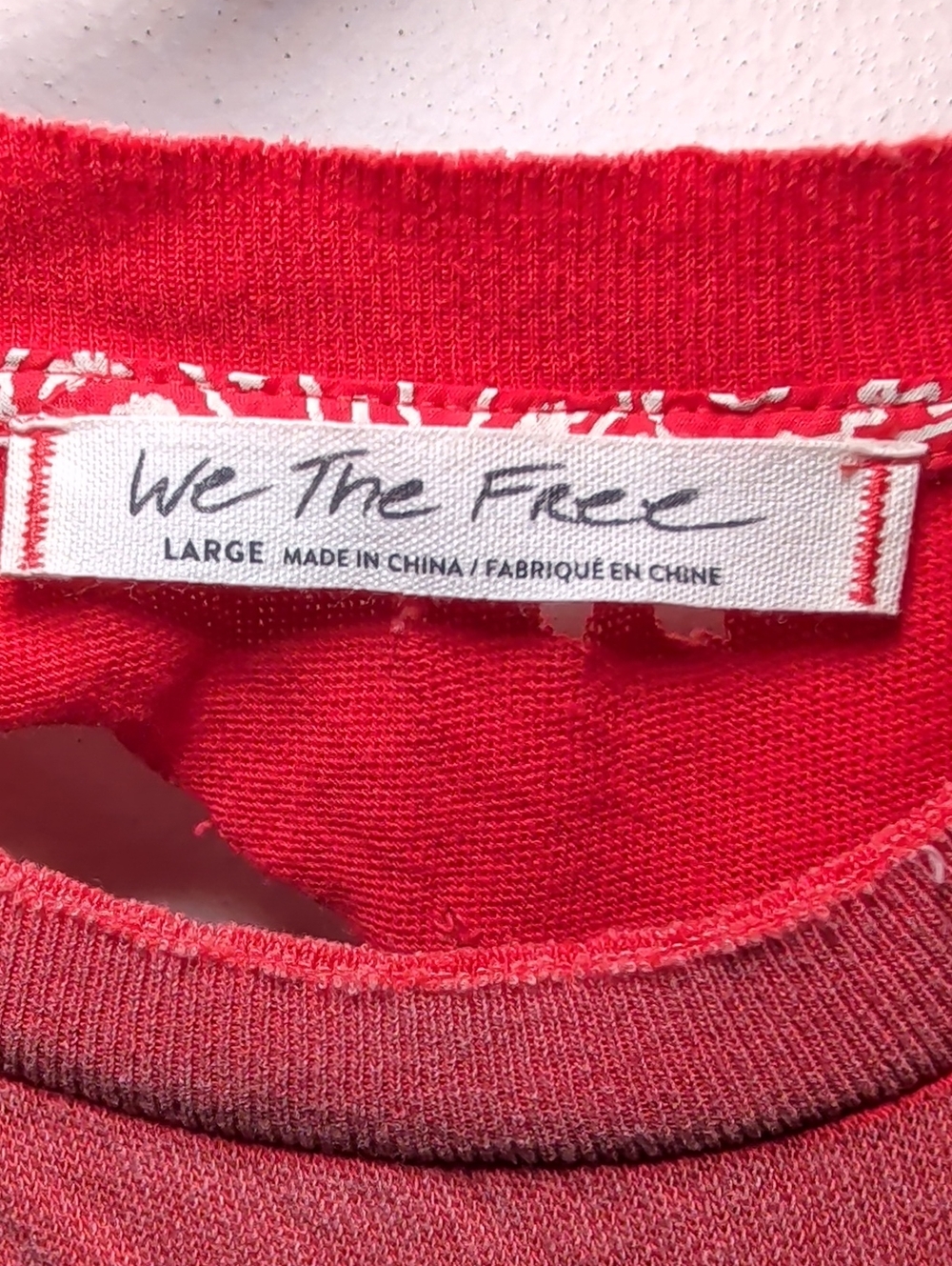 We The Free Lucky Tee Red Ombre Ripped Neckline Oversized Cotton Women's Size L - Picture 2 of 5
